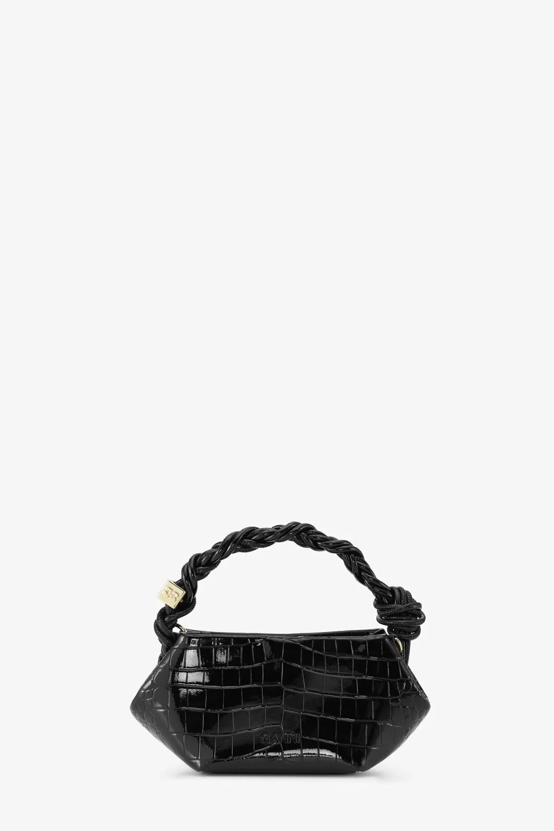 MINI BORSA CROCO NERA VERNICIATA