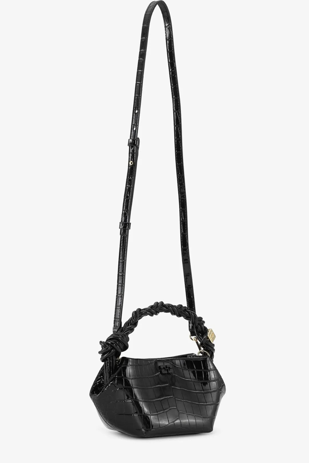 MINI BORSA CROCO NERA VERNICIATA